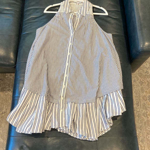 Free People Striped Ruffle Hem Mini Dress - Blue/White - Picture 4 of 12